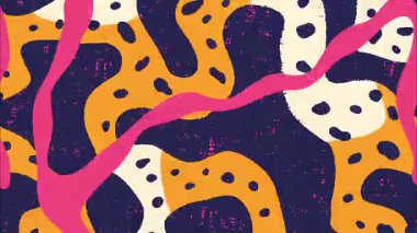 Soyut akış şekilleri, noktalı ve tahıllı katmanlı organik formlar, renkli modern arkaplan, el çizimi çizgi film dokusu, dinamik soyut animasyon