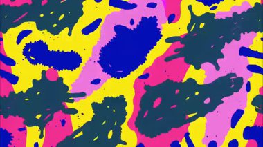 Soyut boya sıçrama deseni, tahıl desenli renkli organik damlalar, parlak sarı yeşil şekiller, anlamlı el boyaması arka plan, modern soyut animasyon