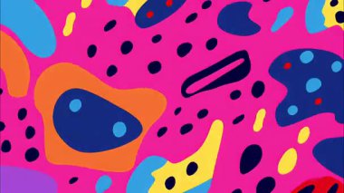 Soyut renkli desen, pembe mavi organik şekiller, noktalı ve lekeli eğlenceli karikatür arkaplanı, el çizimi modern soyut doku, canlı düzensiz kompozisyon