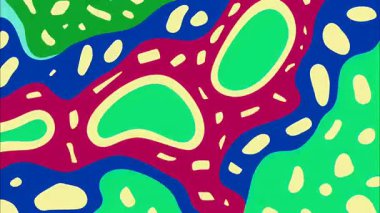 Soyut organik desen, renkli sıvı şekiller, mavi kırmızı palet, düz çizgi film arkaplanı, oyuncu el çizimi illüstrasyon, dinamik modern tasarım