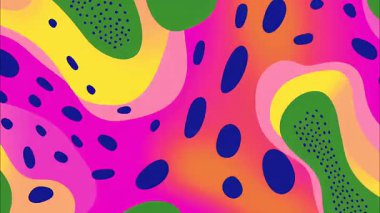 Parlak soyut arkaplan, akışkan organik şekiller, pembe sarı yeşil renkler, pürüzsüz karikatür damlaları, psikedelik çizim tarzı, oyuncu sıvı bileşimi, modern grafik deseni