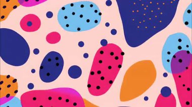 Soyut noktalı desen, renkli oval şekiller, pastel arkaplan, eğlenceli karikatür çizimi, el çizimi desen, modern dekoratif tasarım, yumuşak organik kompozisyon