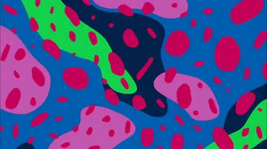 Soyut renkli desen, yuvarlak organik damlalar, mavi yeşil palet, düz çizgi film şekilleri, akışkan hareket arkaplanı, oyuncu modern çizimler, yumuşak el boyalı doku.