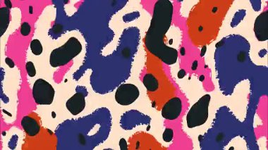 Bej arka planda mavi ve pembe şekilli soyut el boyası damlası deseni, modern sanatsal doku, anlamlı grafik çizimi