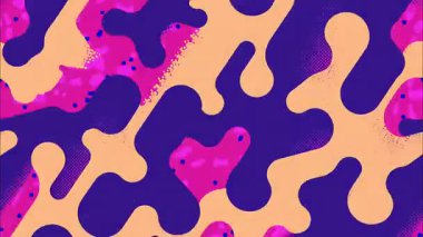 Akan kabarcık şekilli soyut organik arkaplan, mor mavi şeftali rengi palet, yumuşak dalgalı biçimler, sıvı boya tarzı, el çizimi dokusu, neşeli modern desen