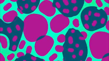 Yuvarlak şekilli soyut renkli damlacık deseni, morumsu daireler, deniz mavisi arkaplanı, organik bileşim, noktalı doku, neşeli çizgi film tarzı, kusursuz animasyon arkaplan