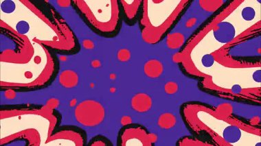 Soyut okuma ve mor daireler deseni noktalı doku, organik akış çizgileri, canlı çizgi film tarzı psikedelik arka plan