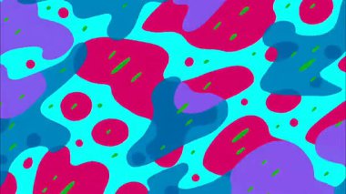 Cyan arka planına sahip soyut renkli desen, kırmızı mor ve yeşil organik şekiller, el çizimi karikatür stili doku, şakacı psikedelik çizim, çağdaş soyut arkaplan akış formları ve parlak renk paleti