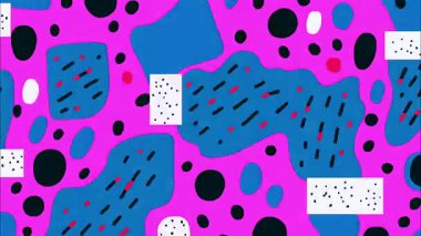 Yuvarlak organik şekilli soyut karikatür arka planı, mavi siyah palet, noktalı aksanlar, düz çizilmiş illüstrasyon tarzı, şakacı modern soyut doku