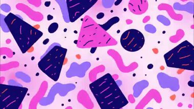 Elle çizilmiş organik şekilli soyut karikatür deseni, yuvarlak lekeler, pürüzsüz fırça dokusu, pastel arka plan, lacivert menekşe unsurları, şakacı düz çizim tarzı, kusursuz soyut arkaplan