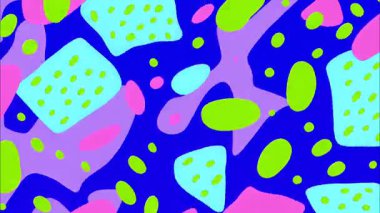 Soyut renkli damlacık deseni, yeşil ve pembe organik şekilli mavi arkaplan, noktalı çizgi film dokusu, neşeli modern illüstrasyon, canlı soyut dekoratif arkaplan