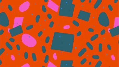 Soyut terrazzo tarzı şablon, mavi ve pembe şekilli turuncu arkaplan, el çizimi karikatür dokusu, düzensiz geometrik biçimler, şakacı modern soyut çizimler.