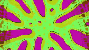 Soyut organik desen, pembe akış şekilli yeşil arkaplan, kahverengi nokta deseni, el çizimi çizgi film tarzı, renkli soyut hareket yüzeyi, oyuncu grafik tasarımı.