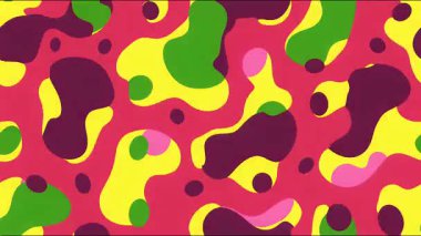 Düzensiz yumuşak şekilleri olan renkli organik soyut desen, neşeli çizgi film damlaları, parlak düz renkler, dekoratif dikişsiz arka plan dokusu