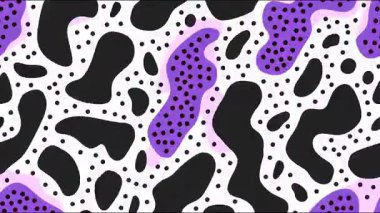 Mor aksan şekilli siyah beyaz desen, organik benekli kompozisyon, kalın çizgi film tarzı çizim arka planı.