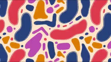 Soyut organik desen, renkli yuvarlak şekilli bej arkaplan, el çizimi karikatür tarzı illüstrasyon, noktalı ve lekeli modern soyut doku.