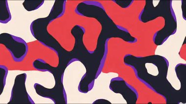 Kırmızı bej siyah şekilli, soyut organik kamuflaj tarzı arka plan, pürüzsüz akış biçimleri, kalın kontrast, modern grafik deseni