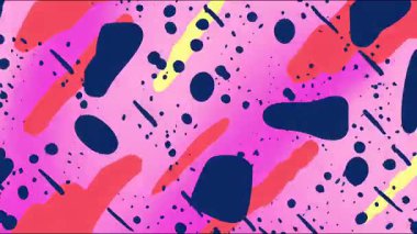 Boya lekeleri, dağınık damlalar ve pürüzlü doku ile soyut grunge tarzı sıçrama deseni, mavi mercan ve sarı aksanlı pembe arka plan, anlamlı el boyaması çizimi, dinamik sanatsal yüzey