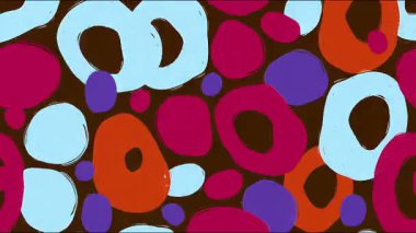 Geniş renkli lekeleri olan soyut karikatür arka planı, koyu kontrast tabanı, neşeli düz şekiller, canlı modern illüstrasyon deseni