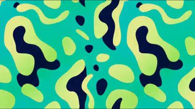 Yumuşak organik şekilleri, yuvarlak damlaları, eğlenceli düz çizimleri, modern renkli arka plan tasarımı olan turkuaz soyut karikatür deseni