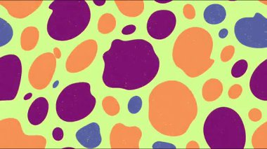 Karikatür soyut organik şekiller, yumuşak damlalar, yuvarlak şekiller, neşeli renk paleti, düz illüstrasyon tarzı yeşil turuncu tonlarda arka plan