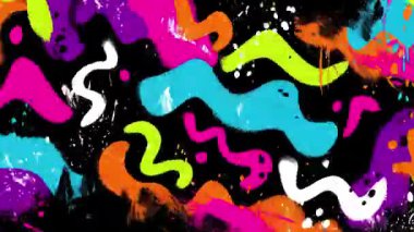 Dalgalı Neon Karalamaları Siyah El Çizgileriyle Soyut Graffiti Arkaplanı