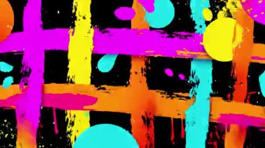 Izgara çizgileri, renkli bloklar, sıçramalar ve noktalar, modern el boyası kompozisyon, sanatsal doku desenli soyut geometrik arkaplan