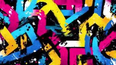 Kalın boya darbeleri, geometrik haçlar, katmanlı fırça izleri, parlak pembe mavi renkler, kaotik kentsel sanat dokusu olan soyut graffiti arka planı