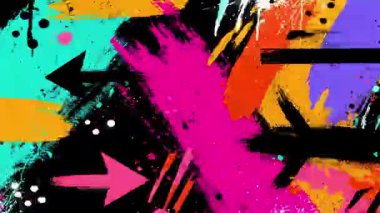 Soyut grafiti okları arka planda kalın fırça darbeleri, renkli yön şekilleri, sokak sanatı grunge dokusu, dinamik kentsel kompozisyon