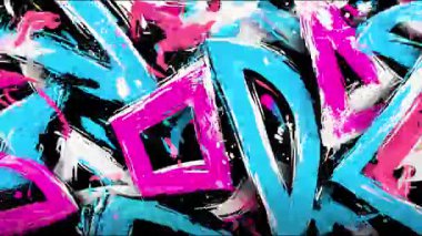 Soyut graffiti geometrik şekiller arka plan, el çizimi açısal boya sembolleri, mavi ve pembe fırça darbeleri, anlamlı sokak sanatı tarzı, kalın boyanmış doku