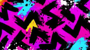 Zigzag duvar yazıları, el yapımı yıldırım fırçası şekilleri, koyu pembe sarı vuruşlar, kaba sokak sanat dokusu, anlamlı soyut 2D boyalı fon.