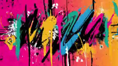 Dikey grafiti fırça kompozisyonu, katmanlı el boyası vuruşları, anlamlı soyut sokak sanatı arka planı, kalın grunge dokusu, kaotik renkli kentsel illüstrasyon