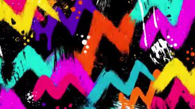 Renkli zigzag graffiti deseni, katmanlı el çizimleri, enerjik soyut sokak sanatı arka planı, anlamlı grunge dokusu, koyu renkli kaotik fırça kompozisyonu.