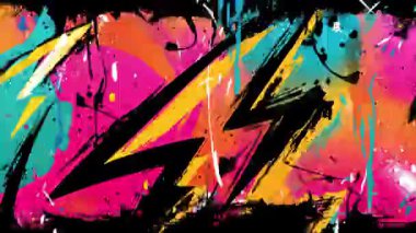 Şimşek şekilli graffiti deseni, keskin zikzak fırça darbeleri, el boyalı soyut arka plan, canlı sokak sanatı dokusu, dinamik grunge çizimi, anlamlı kentsel boya izleri, kalın kontrast kaotik kompozisyon
