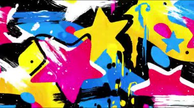 Graffiti yıldızı arka planı, renkli el çizimleri, kalın sokak sanatı dokusu, soyut grunge boya kompozisyonu, kentsel pop tarzı.