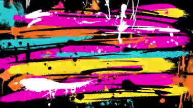 Neon renkli soyut yatay boya çizgileri, grunge fırça çizgileri dokusu, renkli el boyalı çizgiler, enerjik şehir tarzı animasyon arka plan.