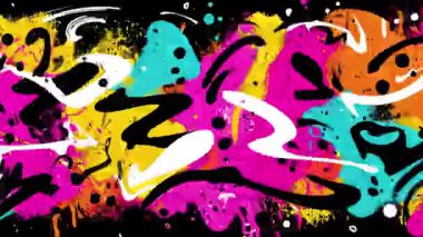 Siyah, anlamlı sokak sanatı dokusu üzerinde koyu sarı Cyan vuruşları olan soyut duvar yazıları.