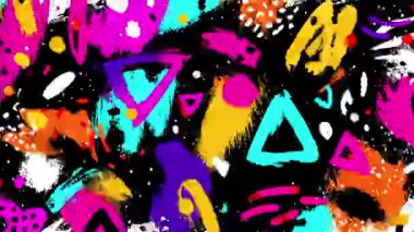 Soyut geometrik graffiti arka planı renkli şekiller, üçgenler ve boya lekeleri, modern sokak sanat dokusu