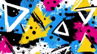 Soyut geometrik graffiti, üçgenler ve oklar, el çizimi şekiller, grunge sokak sanatı arka planı, kalın boya darbeleri, kentsel grafik desen, dinamik kompozisyon