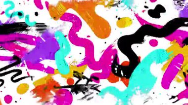 Soyut grafiti dalgaları ve kıvrımlar, renkli pembe turuncu turuncu boya şekilleri, sıçramalı ve fırça desenli sokak sanatı deseni.