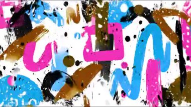 Soyut duvar yazıları, dalgalı pembe kahverengi çizgiler, sıçrama izleri, etkileyici fırça şekilleri, beyaz arka planda kaotik sokak sanatı deseni.