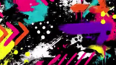 Renkli graffiti soyut arka plan, kalın boya darbeleri, neon pembe turkuaz sarı sıçramalar, siyah grunge dokusu, kaba fırça izleri, sokak sanatı tarzı, kaotik kompozisyon, yüksek kontrastlı boya katmanları, ekspres şehir sanat yüzeyi