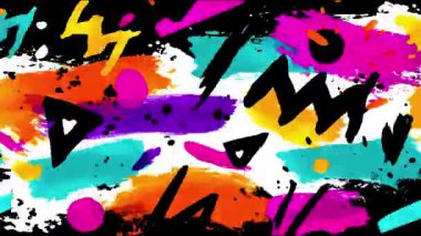 Renkli soyut boya çizgili arka plan, yatay fırça darbeleri, neon pembe turuncu cyan katmanlar, kaba el boyalı doku, enerjik sanatsal kompozisyon, canlı hareket arkaplan