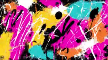 Soyut boya sıçrama arkaplanı, kalın fırça darbeleri, neon pembe cyan sıçramalar, kaotik katmanlı doku, anlamlı el boyası kompozisyon, yoğun kontrast ile enerjik sanatsal zemin