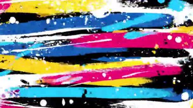 Soyut boya çizgili arka plan, renkli yatay fırça darbeleri, neon mavisi sarı katmanlar, anlamlı sokak sanatı dokusu, beyaz yüzey üzerindeki kalın grunge boya hareketi.