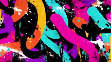 Renkli soyut graffiti vuruşları, el çizimi boya eğrileri, anlamlı sokak sanatı sıçramaları, dinamik sanatsal 2B arka plan