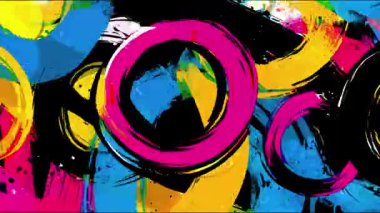 Soyut graffiti çemberleri, kalın fırça darbeleri, renkli boya halkaları, el çizimi sokak sanatı şekilleri, dinamik sanatsal arka plan, anlamlı 2D illüstrasyon