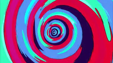 Kırmızı mavi dairesel kıvrımlı renkli spiral girdap, kalın çizgi roman tarzı dönüş, dinamik dairesel hareket, psikedelik soyut desen, çizgi film hipnotik tünel etkisi