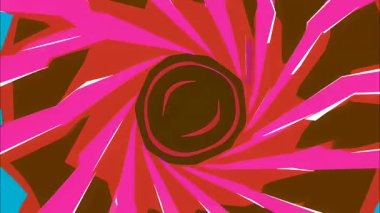 Koyu Kahverengi Merkezli Kırmızı Pembe Sarmal, Psikedelik Girdap Arkaplan, Çizgi Film Çizgi Filmi 2D Animasyon, Retro Hipnotik Girdap, Kalın Radyal Hareket Soyut Döngü