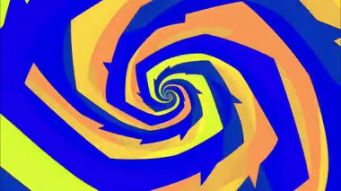 Sarı ve koyu mavi spiral girdap, kalın yüksek kontrastlı girdap dönüş, çizgi roman stili radyal tünel hareketi, psikedelik 2D soyut hipnotik arka plan